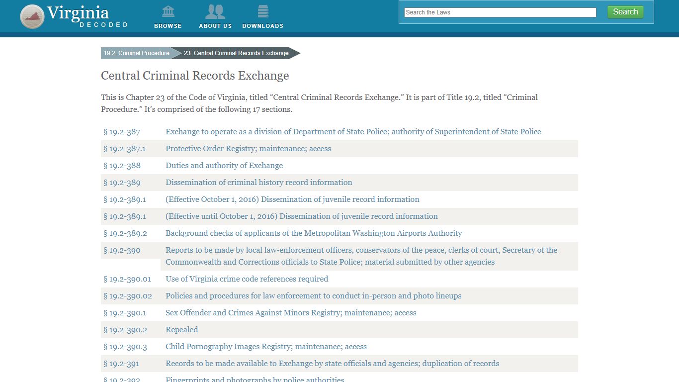 Central Criminal Records Exchange - Virginia Decoded