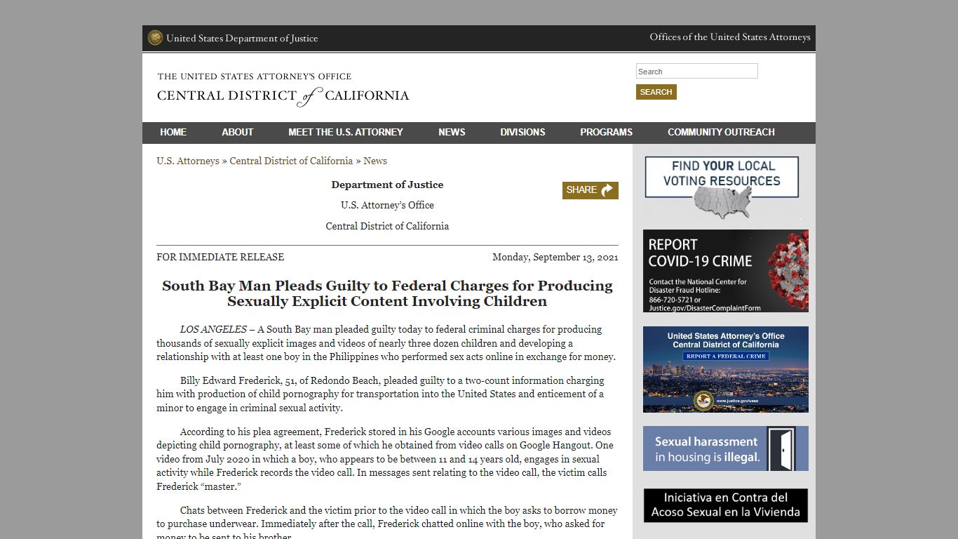 South Bay Man Pleads Guilty to Federal Charges for ...